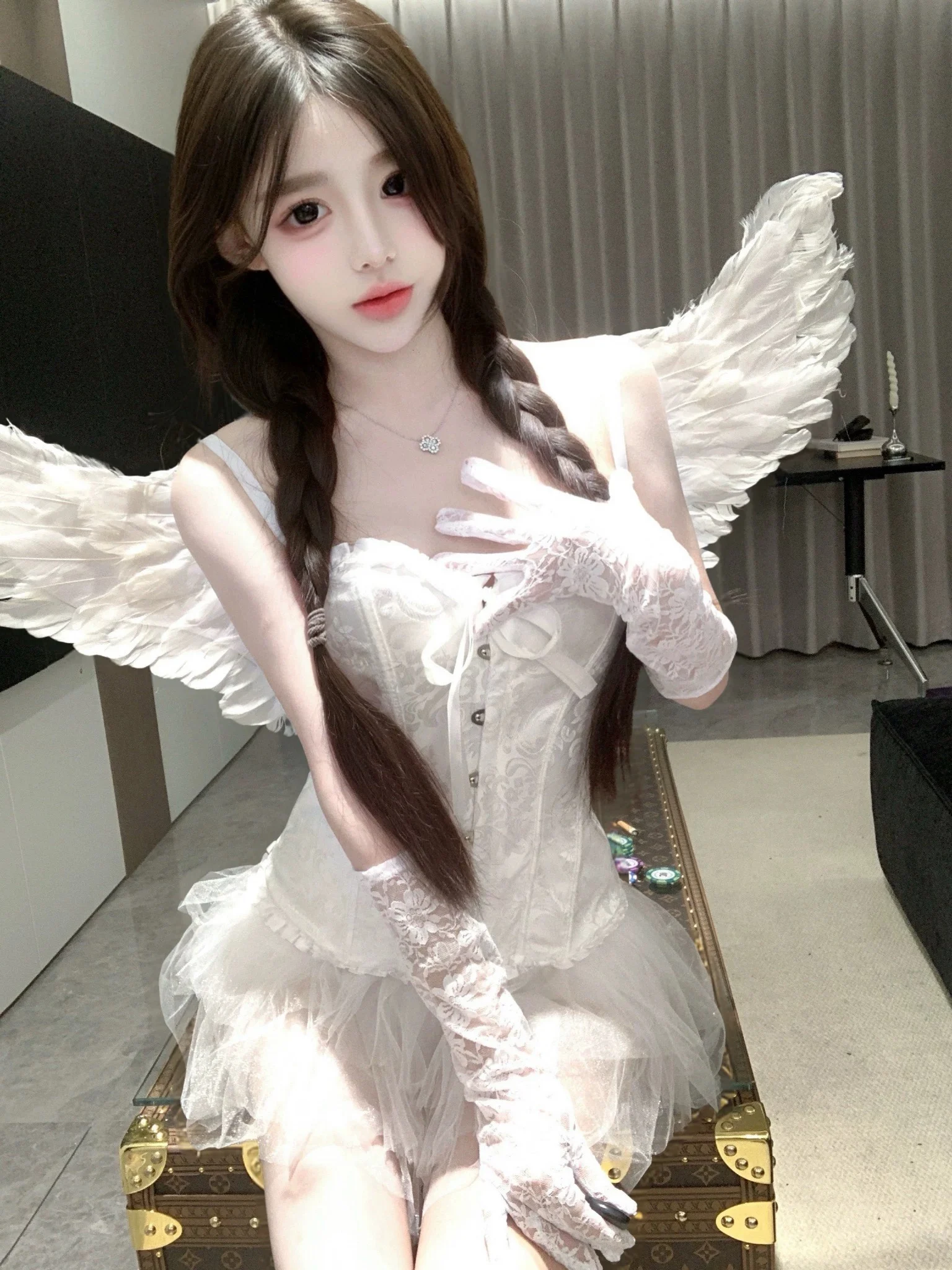 

Sexy Angel Devil orm Costume Pure Desire Strapl Puffy Skirt loween Par Robe Women's Dr Sexy Hollow out Embroidery