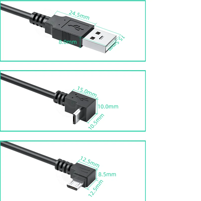 Up & Down & Left & Right Angled 90 Grad Micro-USB-Stecker auf USB-Stecker Datenladeanschlusskabel 0,5 m 1 m für Mobiltelefon-Tablet