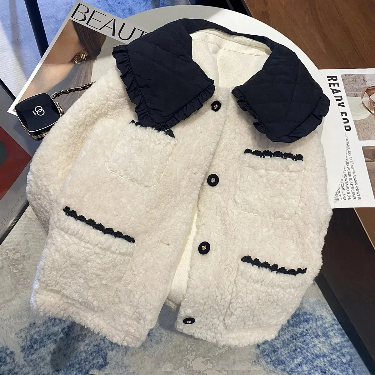 

Loose Short Lamb Wool Cotton Coat Women's Winter Fur One-Piece Doll Collar Female Trend Parkas