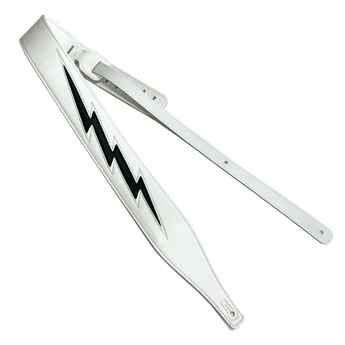 Imagen 2 del producto Correa ajustable de cuero PU para Guitarra eléctrica, cinturón de hombro con patrón de rayo blanco, bajo acústico