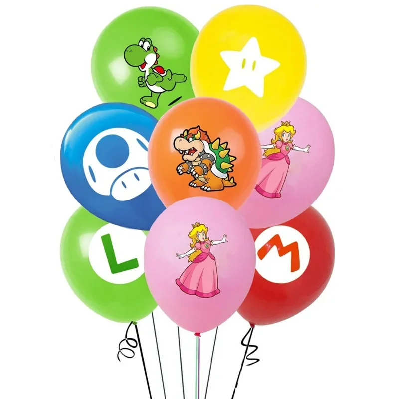 

16pcs Super Mario anime Mario bros Luigi Bowser Princess Peach mushroom Theme balloons Children's birthday party decoration sets