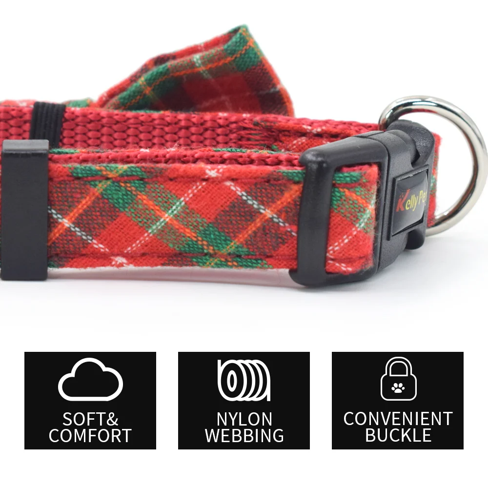 Nylon Plaid Bowknot Pet Collar Small and Medium Dog Leash Multicolor Optional Christmas Series