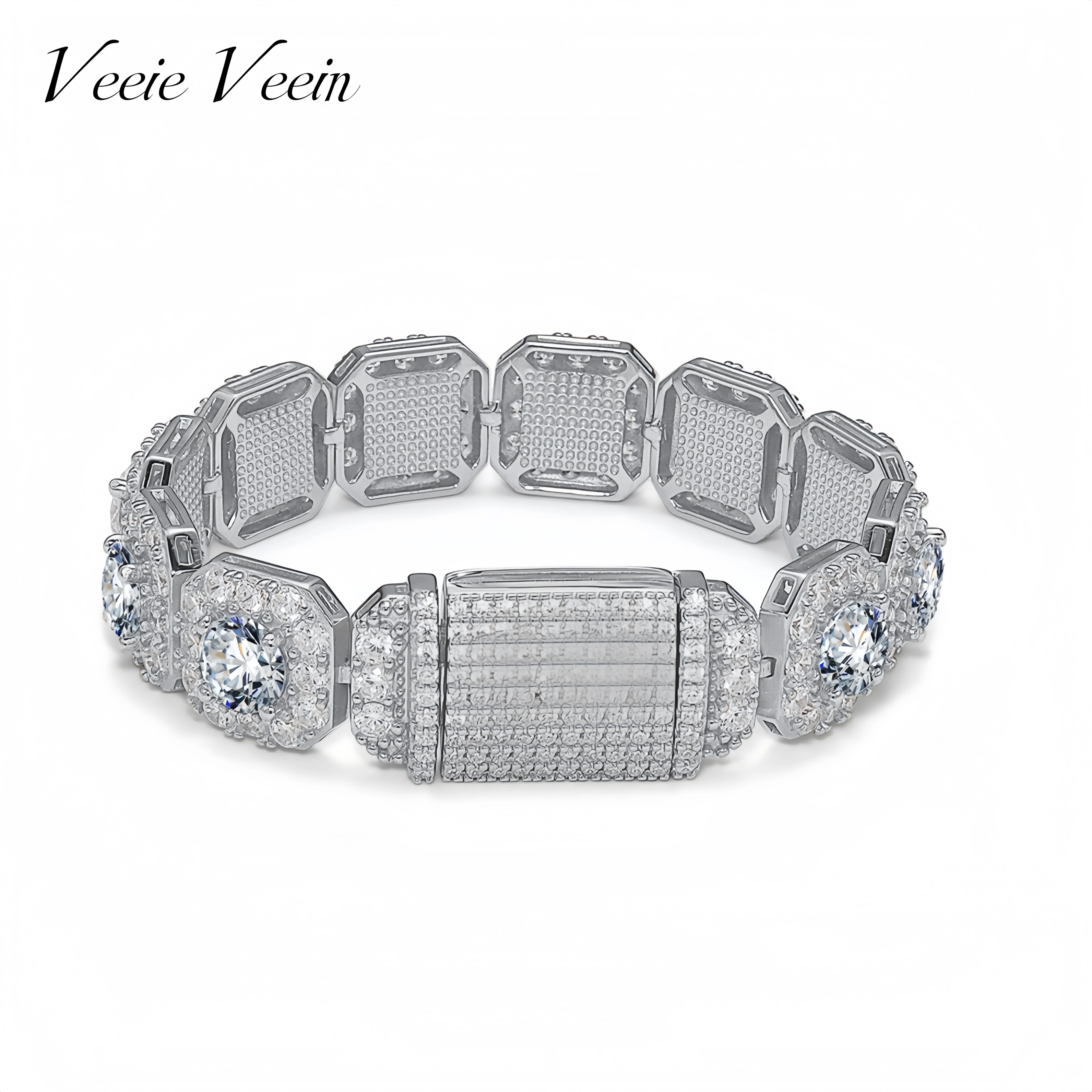 

Veeie Veein Роскошный браслет из стерлингового серебра S925 Сертификат GRA Хип-хоп Основной камень Рок Сахар Муассанит Браслет Крест Ювелирные изделия