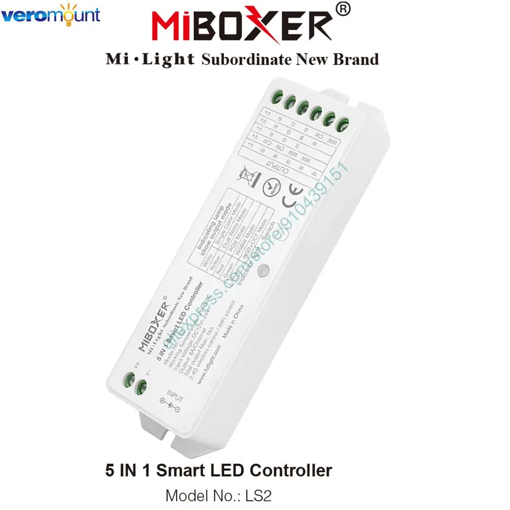 

Miboxer LS2 LS2-WP 5 в 1, интеллектуальный контроллер светодиодных лент, пульт дистанционного управления 2,4G для одноцветных, CCT, RGB, RGBW, RGB + CCT светодиодных лент