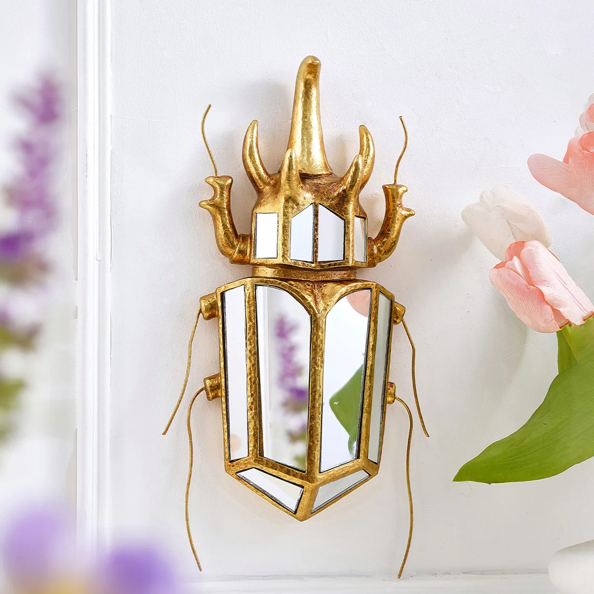 Mirror Beetle Simulated Insect Pendant Golden Centipede Background Wall Hanging Decoration Mirror Wall Hanging Decor Aesthetic
