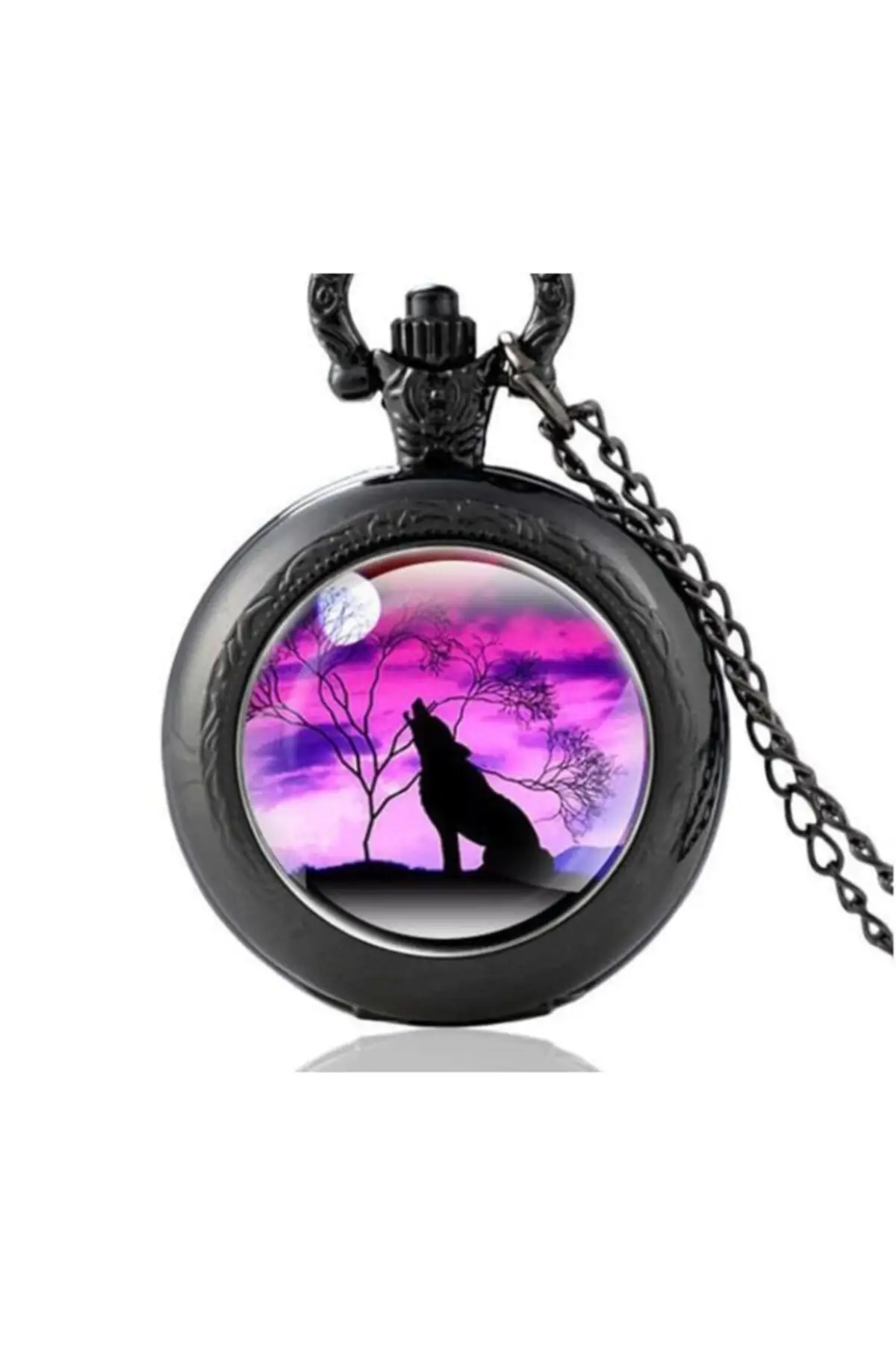 

Uras Classic Quartz Köstekli Mini Pocket Watch Chain Necklace Purple Wolf Pattern Vintage Watch Men Women Free Shipping Fashion