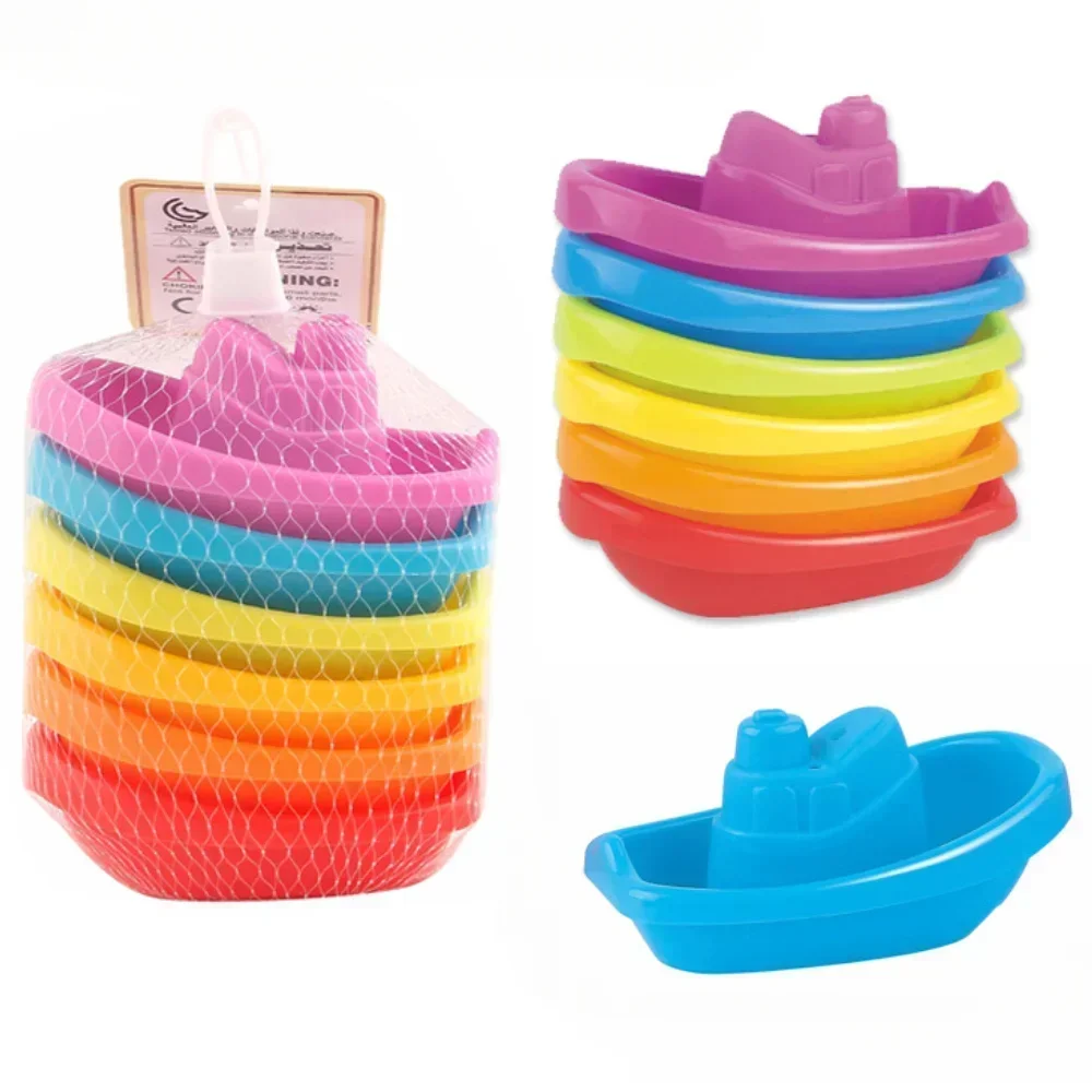 New Baby Bath Toys Stacking Boat Toys Colorful Early Education Intelligence Gift Boat-shaped Stacked Cup Folding Tower Baby Toys