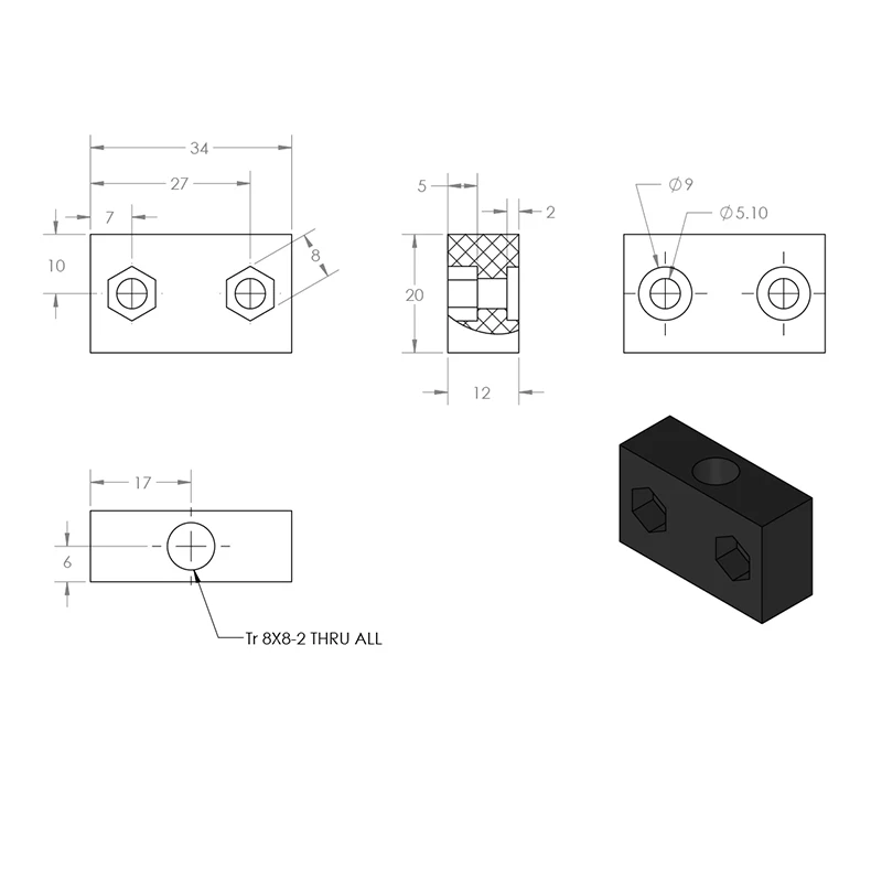 Openbuilds T8 Lead Screw Anti-Backlash POM Nut Block for 8mm Metric Acme Lead Screw 3D Printer Parts Accessories