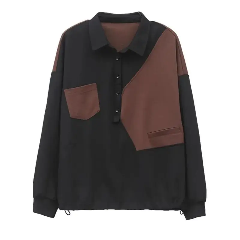 

Fashion Lapel Button Pockets Spliced Casual Blouses Women's Clothing 2025 Spring New Loose All-match Tops Commuter Shirts