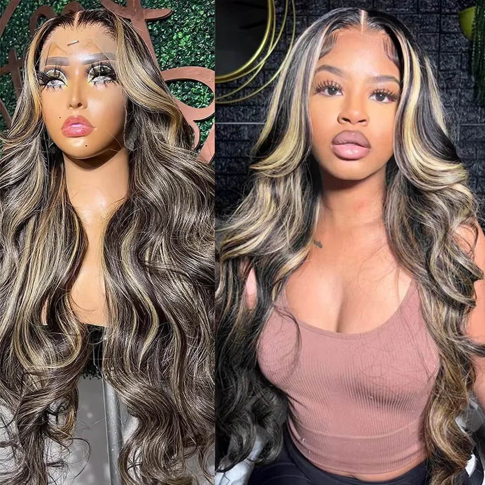 

Парик из натуральных волос 1B/27 Highlight Body Wave, 13x4, с кружевной передней частью, плотность 200%, бразильский омбре-блонд, цветные парики из натуральных волос с кружевной передней частью
