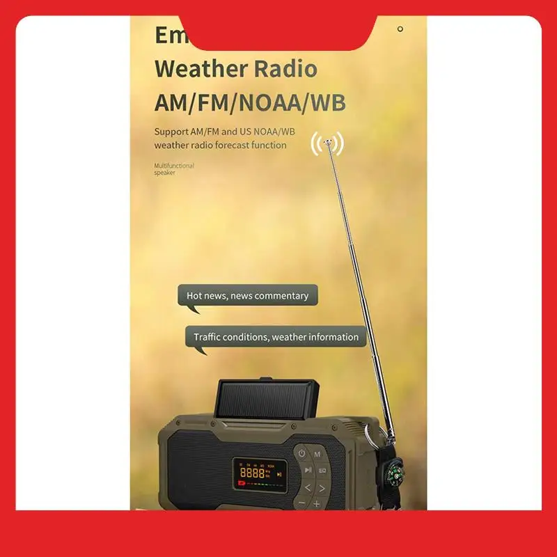 Emergency Weather Radios Hand Crank Solar Bluetooth Speaker Portable AM FM Radio 5000Mah Battery Powered Waterproof Easy Install