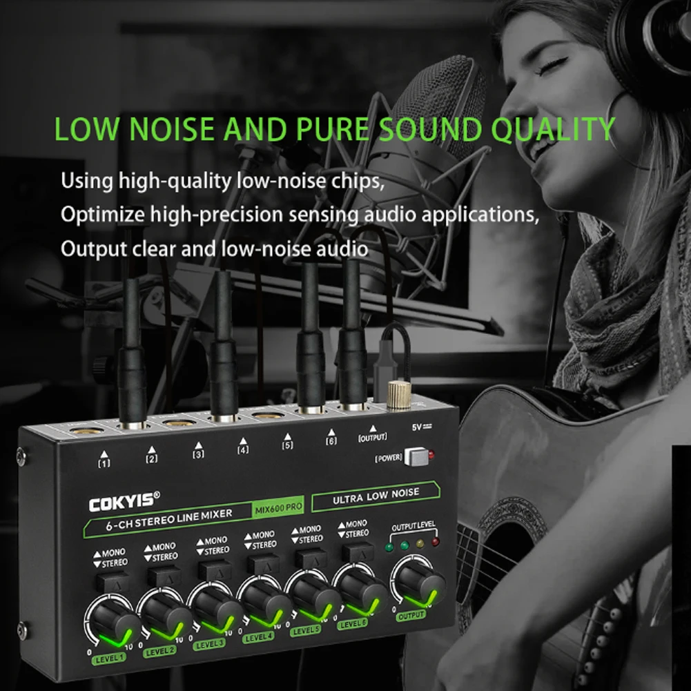 MIX600 Mini Headphone Amplifier 6 Channels Ultra-Compact Stereo Audio Amplifier 6.35mm Audio Mixer for Professionals Beginners