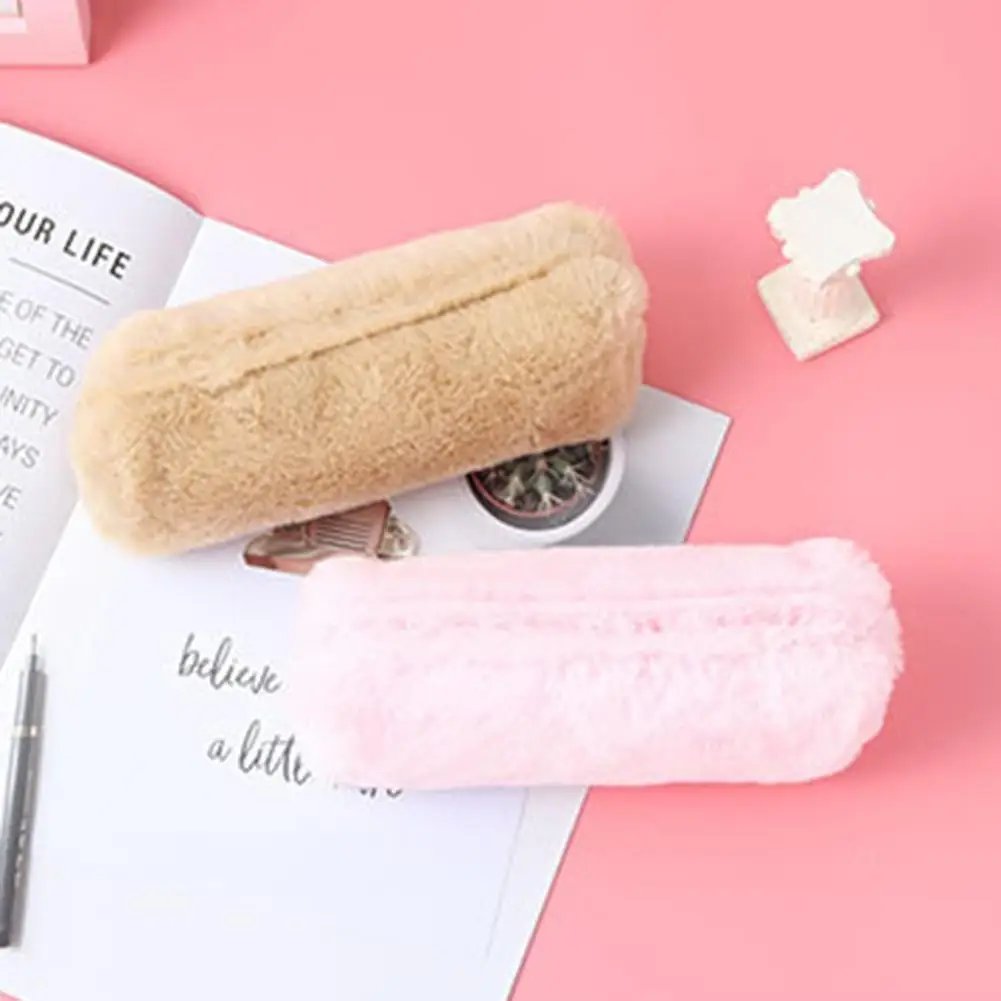 กล่องดินสอที่มีประโยชน์ของขวัญที่สมบูรณ์แบบสไตล์เกาหลีสีทึบผ้ากำมะหยี่ขนยาวกระเป๋าดินสอกระเป๋าดินสอขนาดเล็กนิ่มชุดเครื่องเขียน