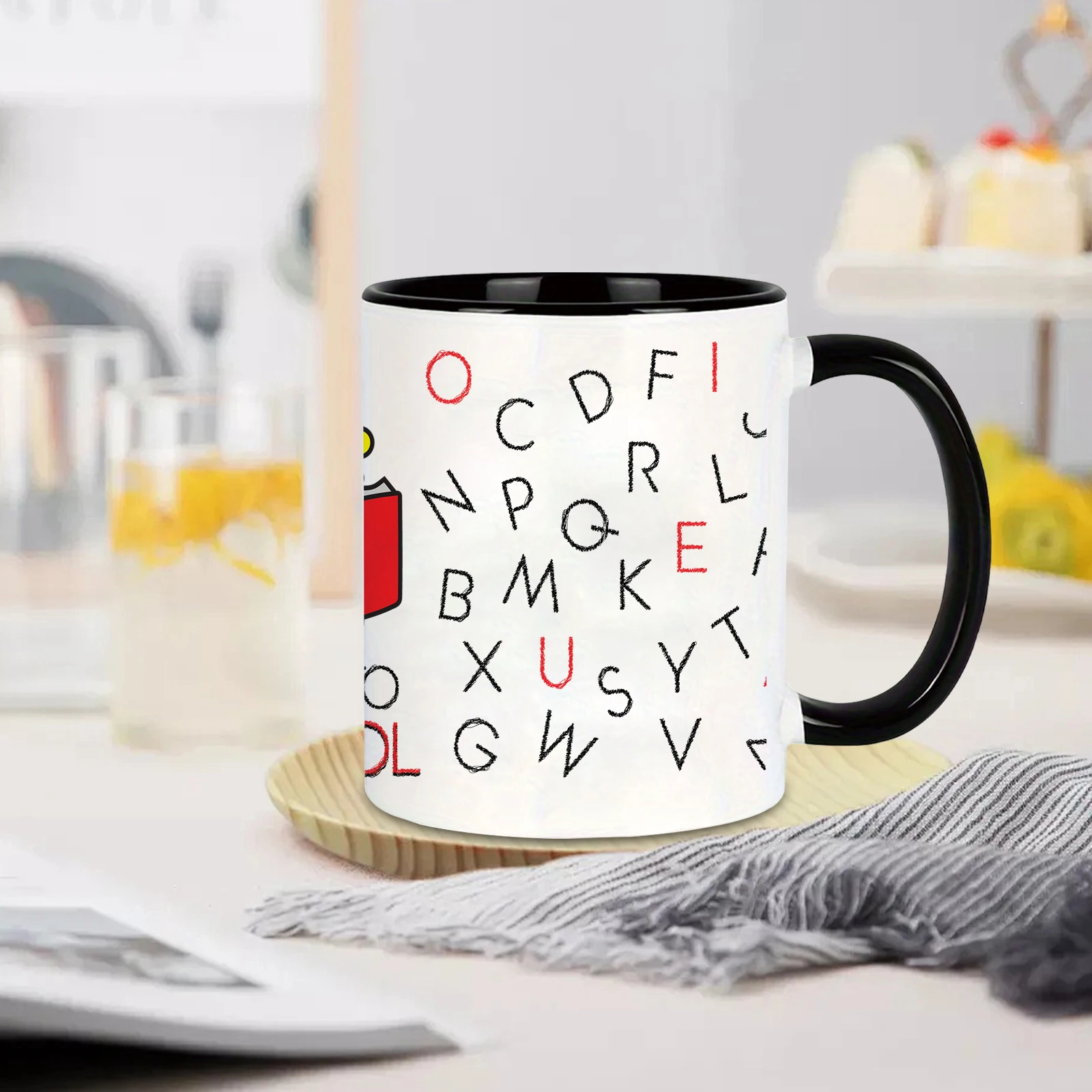 11oz Ceramic Milk Tea Drink Mugs with Handle Back to School Party 3D Print English Letters Holiday Outdoor Travel Drink Mugs