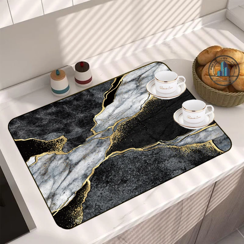 Marble Printed Kitchen Super Absorbent Mat Coffee Dish Draining Mat Drying Mat Quick Dry Bathroom Drain Pad Dinnerware Placemat