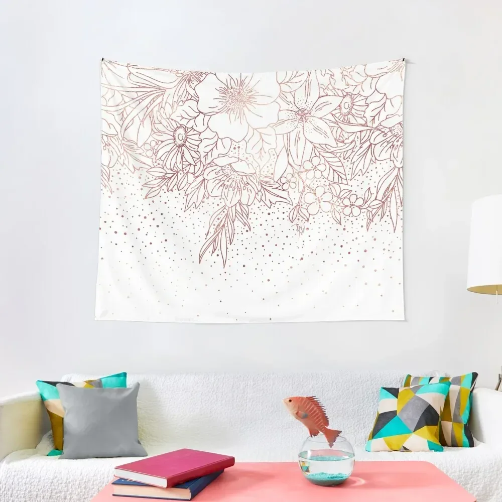 

Rose gold hand drawn floral doodles and confetti design Tapestry Aesthetic Room Decors Decor For Room Decor Home Tapestry