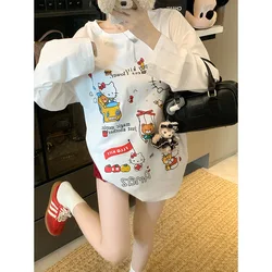 Kawaii Hello Kitty Printed Long-Sleeved Loose T-Shirts Cartoon Cute Couple Outfit Loose Casual and Comfortable Home Clothes