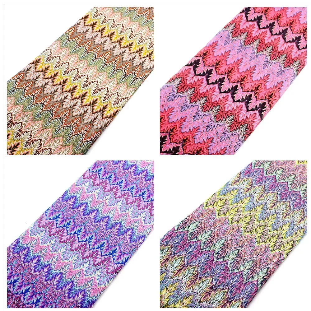 Zig Zag dzianiny koronki tkaniny 1 metr do sukni fala paski szydełkowa siatka tkaniny Diy modne tkaniny liść klonu 150CM szerokości