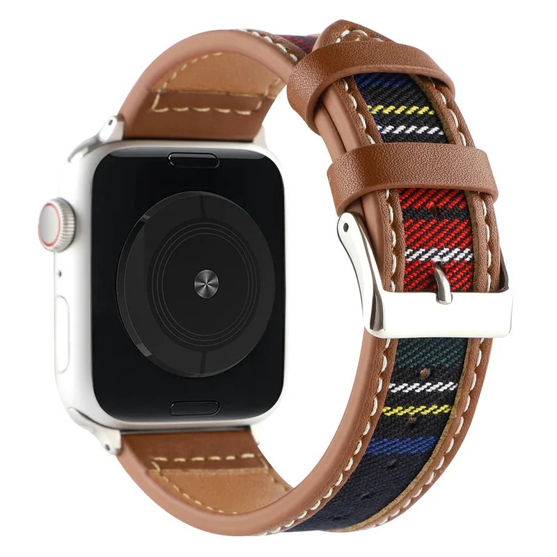 Leather canvas plaid strap for Apple Watch band ultra2 49mm 44mm 41mm 45mm40mm Strap Accessories iwatch Series 9 8 6 7 SE Women