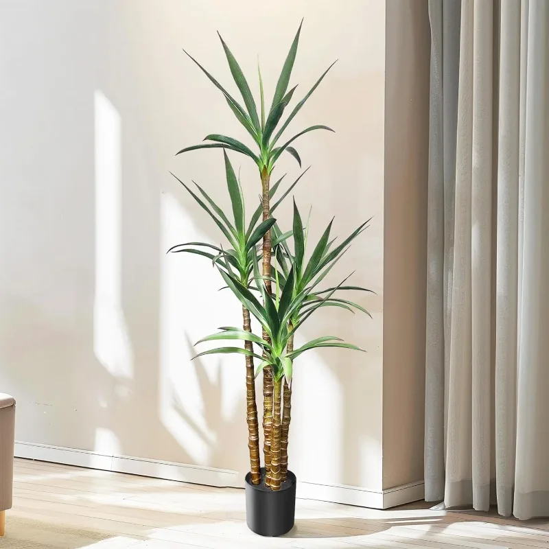 Trees 58 Inch/ 4.8Ft Faux Tree 4 Trunks Agave Plant, Tall Plant Fake Plant with Plastic Pot for Home Decor, Office Decor