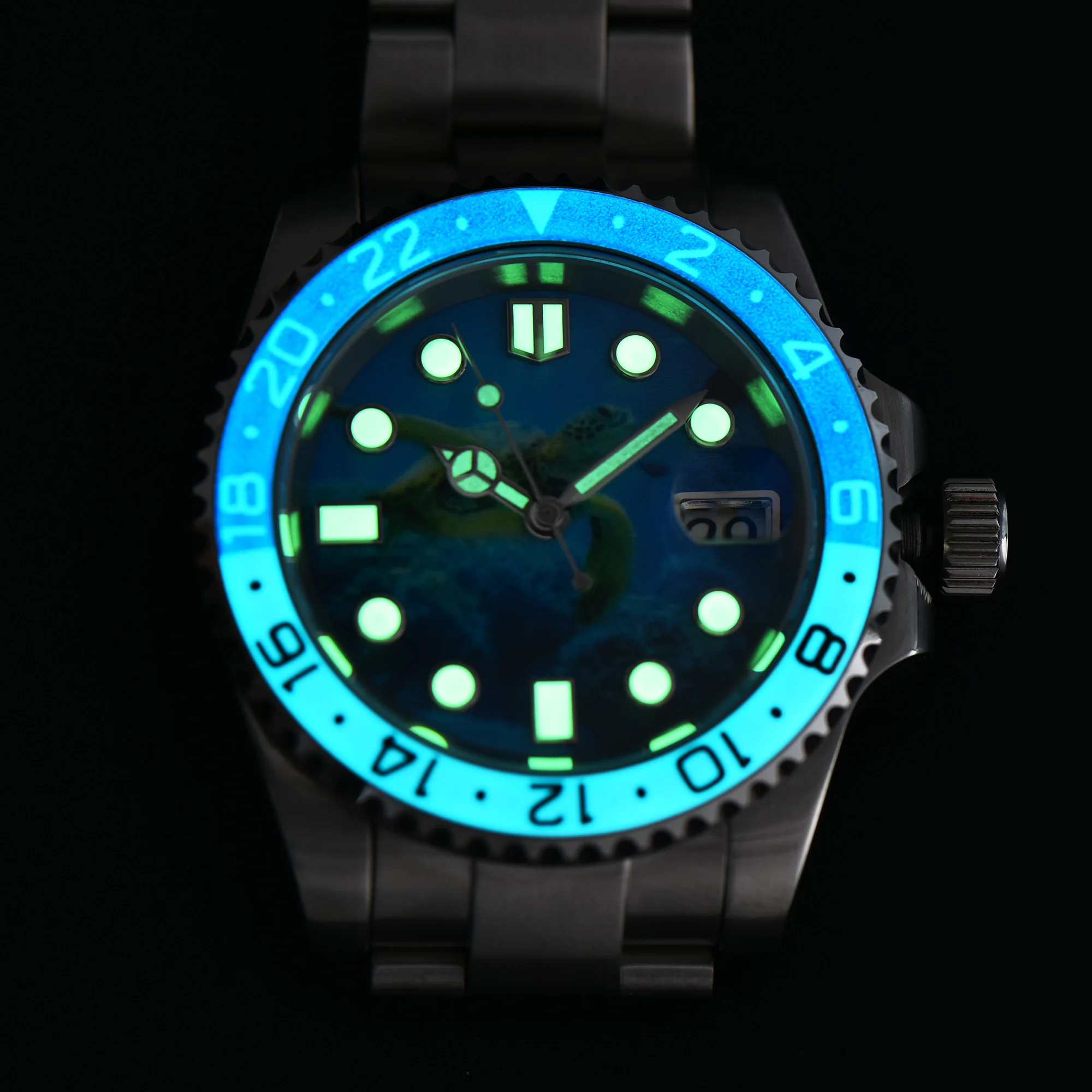 OUMASHI-40mm Blue all luminous bezel Men\'s automatic mechanical NH watch 35 316L stainless steel sapphire glass