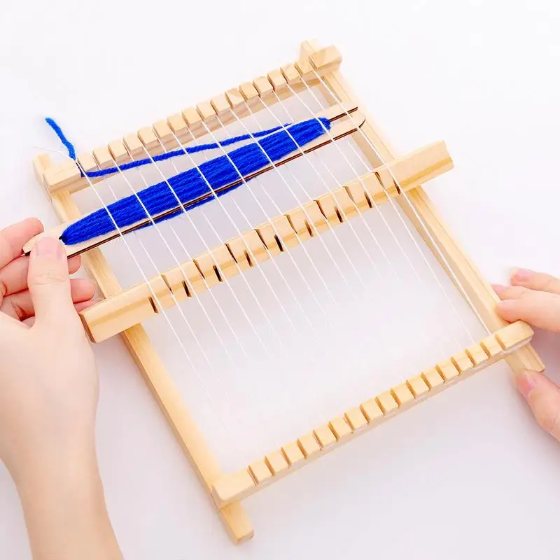 Knitting Loom Mini DIY tradycyjne drewniane tkactwo zabawki Loom Handmade maszyny dziewiarskie z akcesoriami dla dzieci dzieci