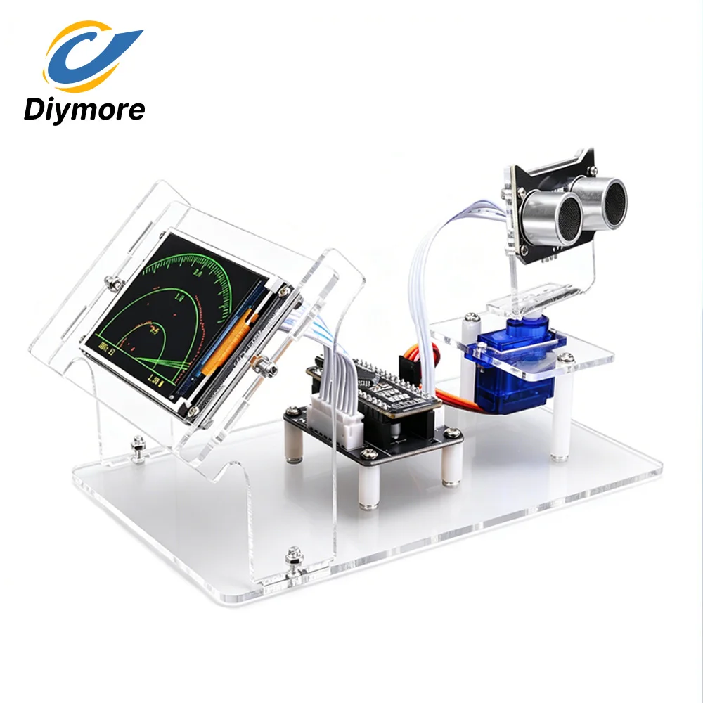 Kit DIY de Scanner Radar Électronique à Ultrasons avec Servomoteur de Balayage 0-180 Degrés et Carte de Programmation Graphique HXFB pour Jouets et Projets DIY