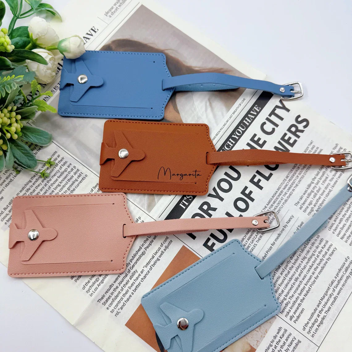 Personalized Vegan Leather Luggage Tag, Custom Name Initials Luggage Tag, Suitcase ID Tag, Wedding Favors, Leather Travel Set