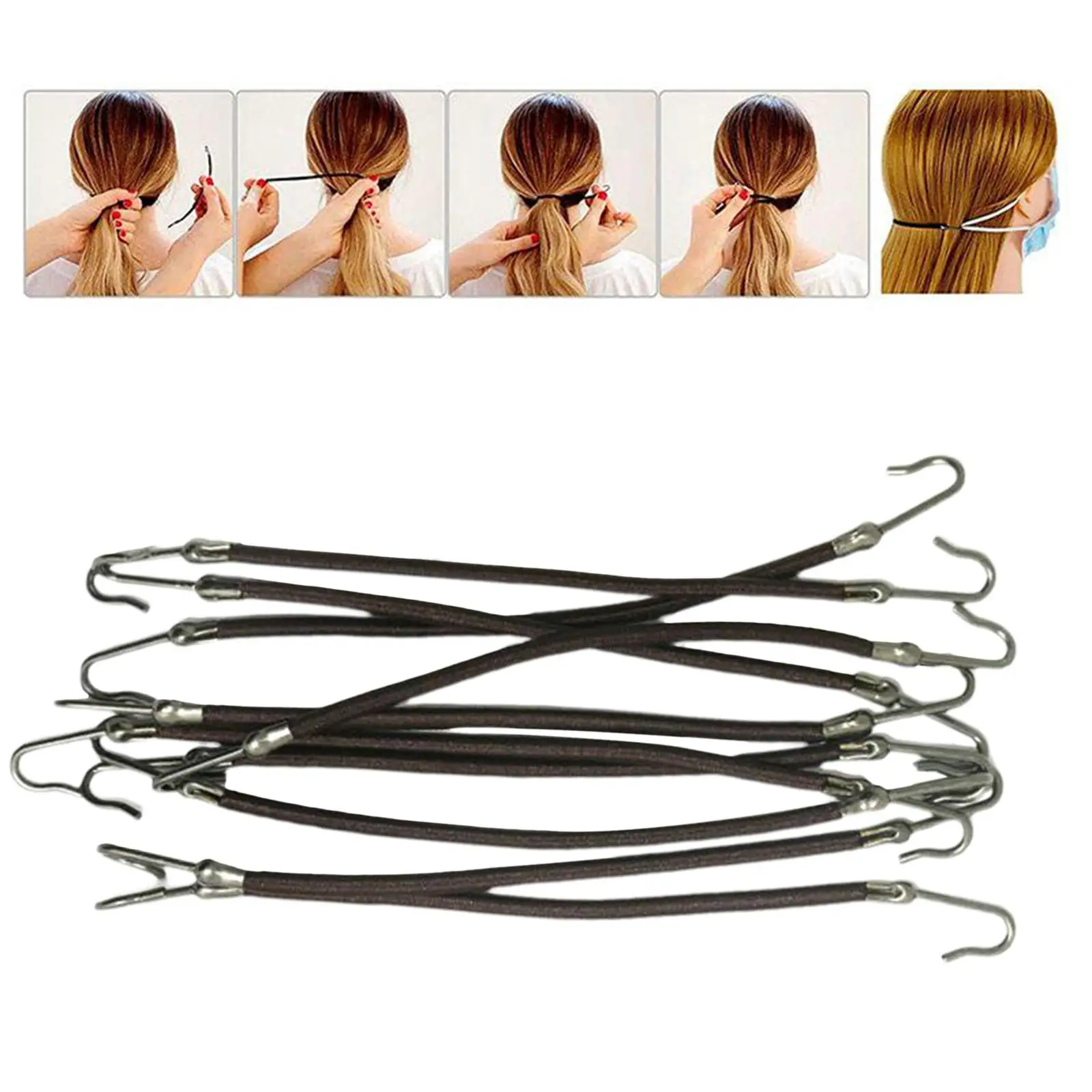

10Pcs Ponytail Hooks Holder Bands Hair Ropes Cord Elastic Clips