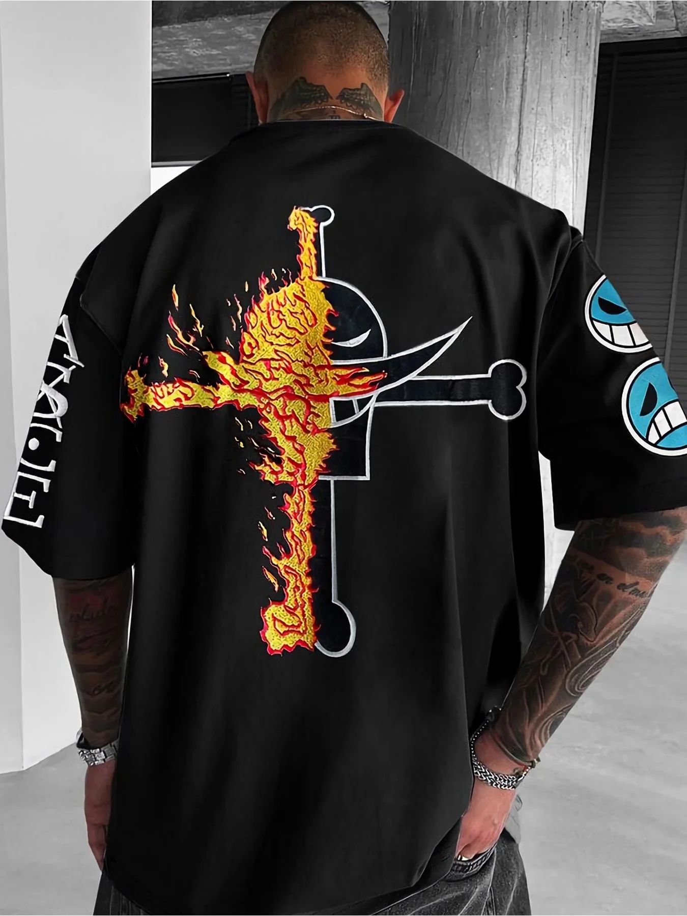 

ONE PIECE Flame Beard Pirate Men's New Comfortable Polyester Polyester Fabric Versatile Pattern Printed Top