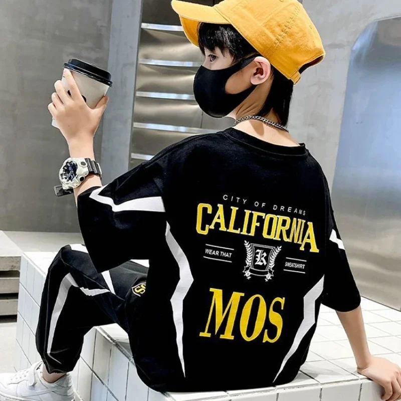 summer boys clothes set letter top & pants 2 pieces suit teenage boy print tracksuit cool boy style children outfit