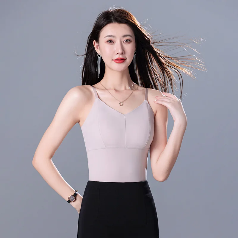 Women Sexy Backless Camisole Spaghetti Strap Tank Top Summer Sling Tube Top With Built-In Bra Seamless Crop Top Streetwear Camis