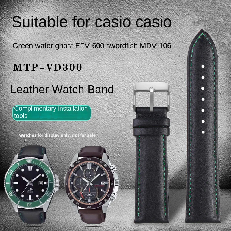 

Leather strap bracelet 20mm strap for Casio EFR-539 EFR 303 bands Green Water Ghost EFV-600 MDV-106 MTP-VD01 watchband 18mm 22mm