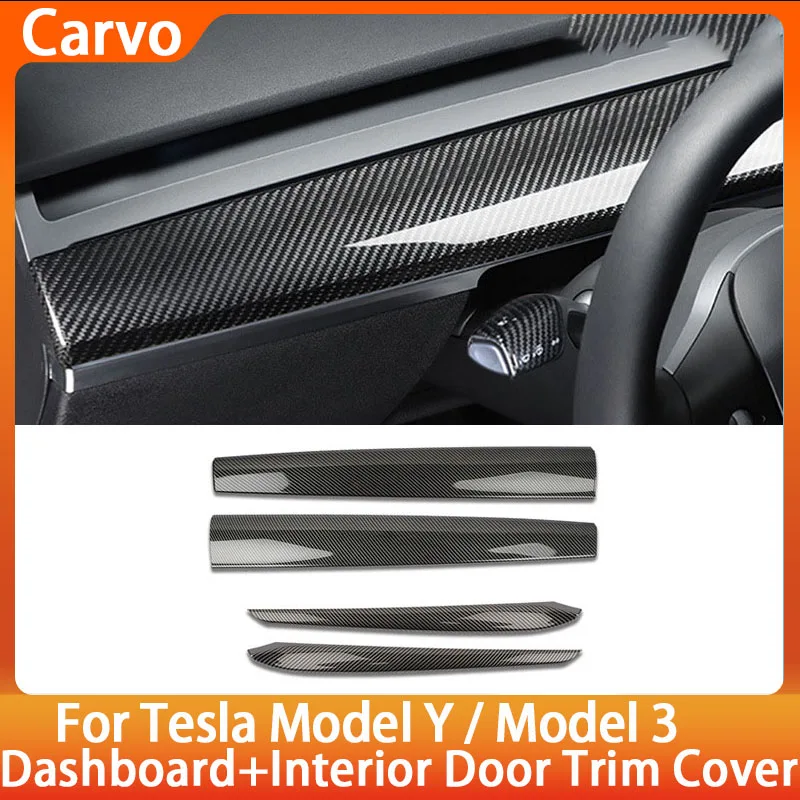 

Для моделиY 2024, крышка приборной панели и накладка двери, накладка на приборную панель для Tesla Model3, защитная крышка из АБС-пластика из углеродного волокна, аксессуары