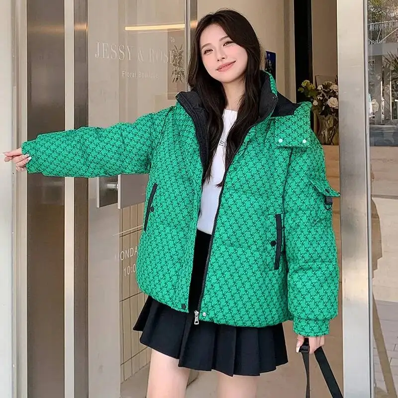 Autumn Winter Down Cotton Coat Women 2026 New Fashion Loose Thicken Jacket Hooded Zipper Pocket Stand-Up Collar Outerwear Female