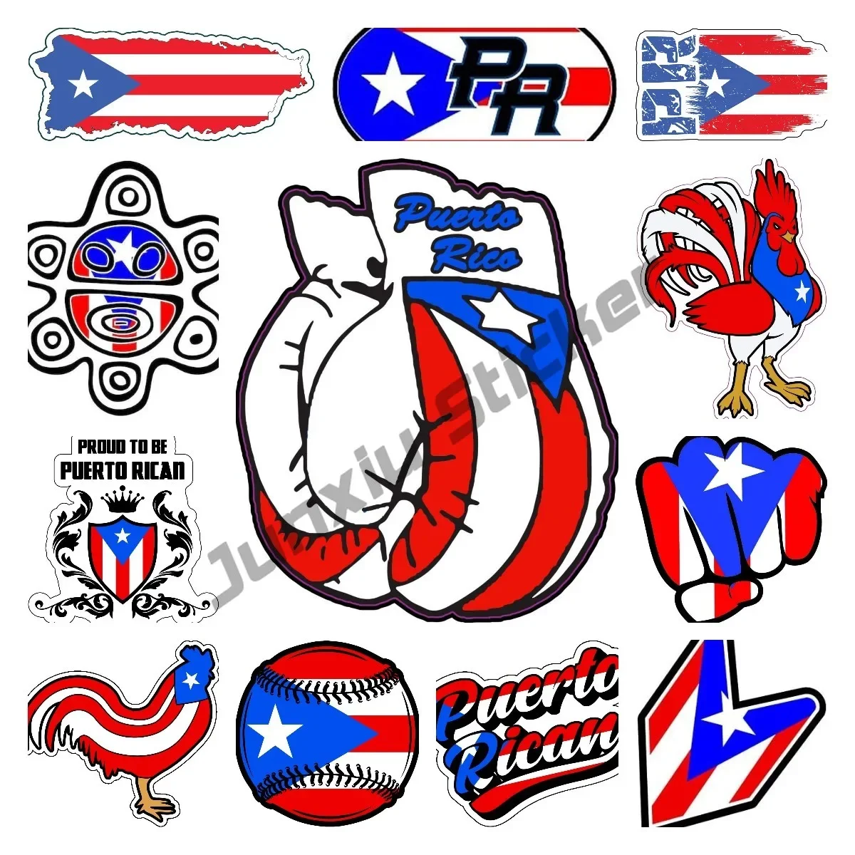 

Puerto Rican Flag Boxing Gloves Rooster Vinyl Decal Bumper Sticker Laptops Tumblers Windows Decor