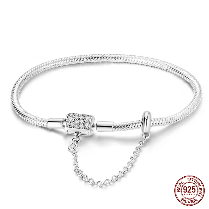 Armband Silber 925, Original 17–20 cm, Stern, Mond, Sonne, vierblättriges Kleeblatt, grüner Zirkon, Armbänder, passend für DIY-Charms, Geburtstag, Schmuck, Geschenke