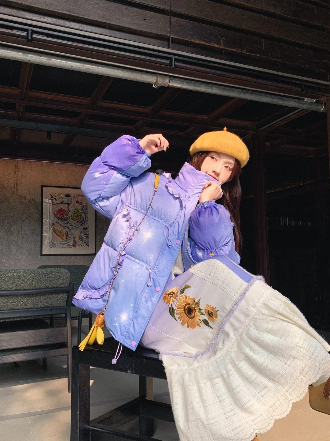 

Утепленная короткая куртка-пуховик Kula Liangpin с узором «Звездный градиент», свободного кроя, на молнии, женская зимняя куртка