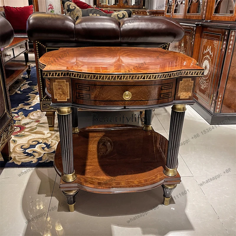 

13European Square Corner Table New Chinese Living Room Sofa Side Table Peach Heart Solid Wood