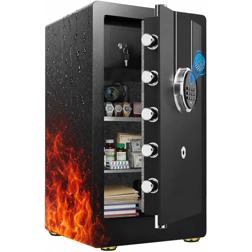High-Capacity Fireproof Safe for Home or Office - 1800°F Protection, 30 Min, 85 lbs, Biometric & Keypad Lock, Anti-Theft Alarm