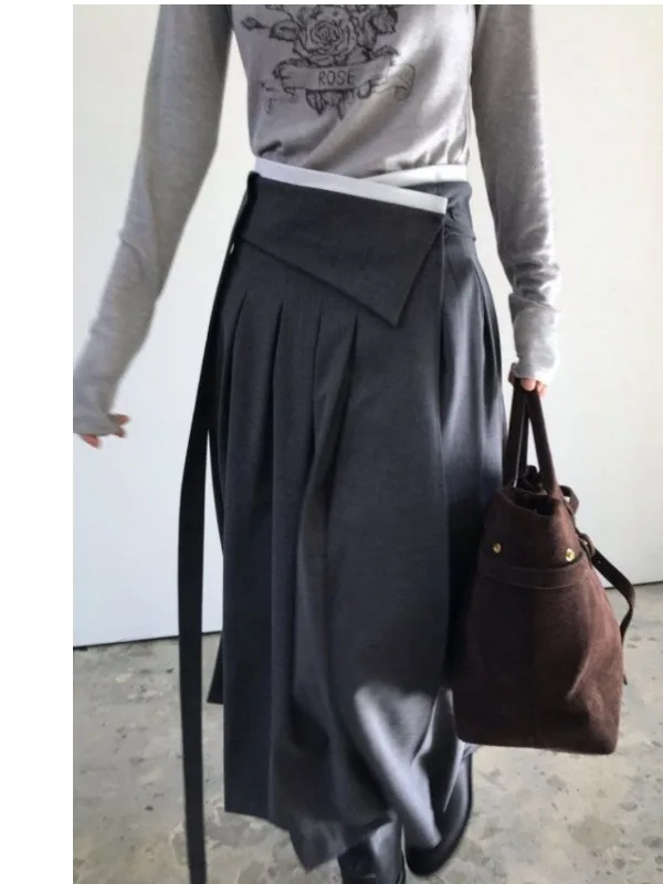 

Slimming High Waist Midi Skirt Women's Fashionable Adjustable Sash Plaid Skirt A-Line Silhouette Polyester Fiber Vintage Style
