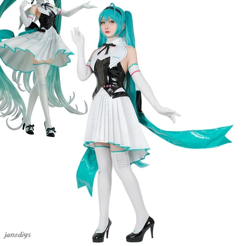 Mikuu Symphony Uniform Tops Dress Outfit Anime Cosplay Costumes Green Long wig