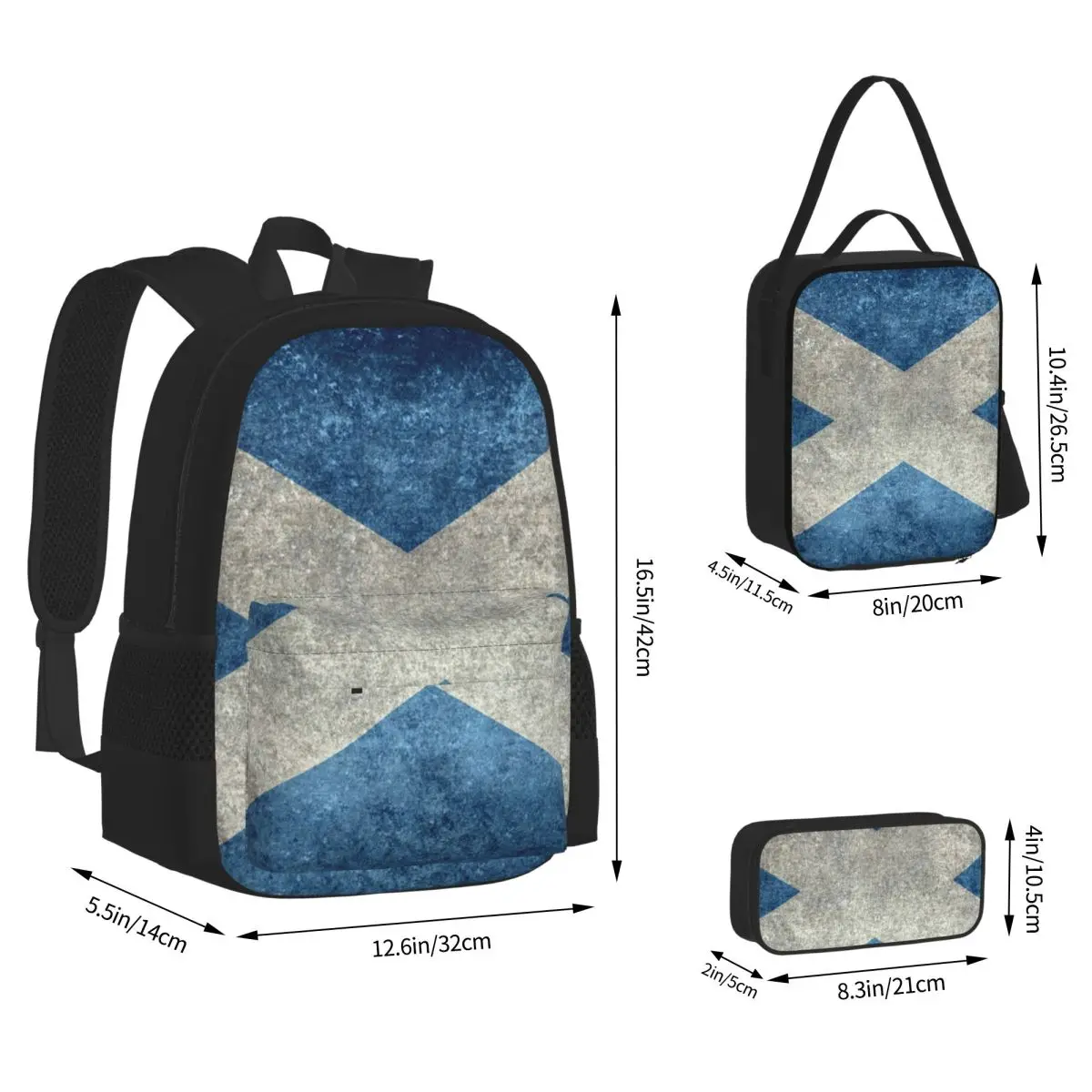 Flag Of Scotland - Grungy Vintage Version BackpacksChildren School Bags Kids Rucksack Lunch Bag Pen Bag Three-Piece Set