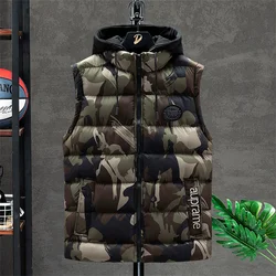 Big Size 9XL Men's Vest Winter Warm Sleeveless Jacket Camouflage Hooded Gilet Casual Loose Thick Coat Men Clothes Male Outerwear