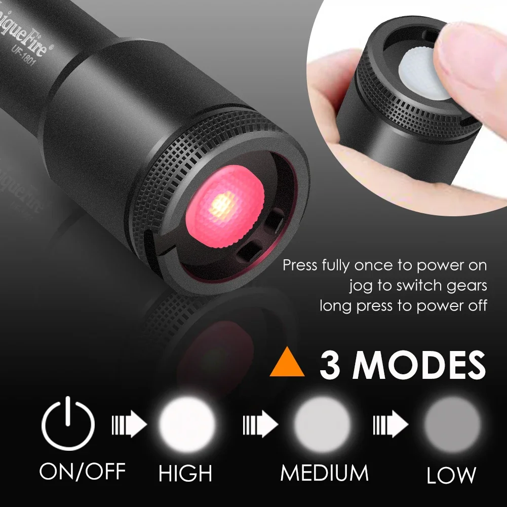 UniqueFire 1801 T38 T50 T67mm IR940nm 850nm LED Infrared Flashlight illuminator USB Rechargeable IR Hunting Torch Night Vision