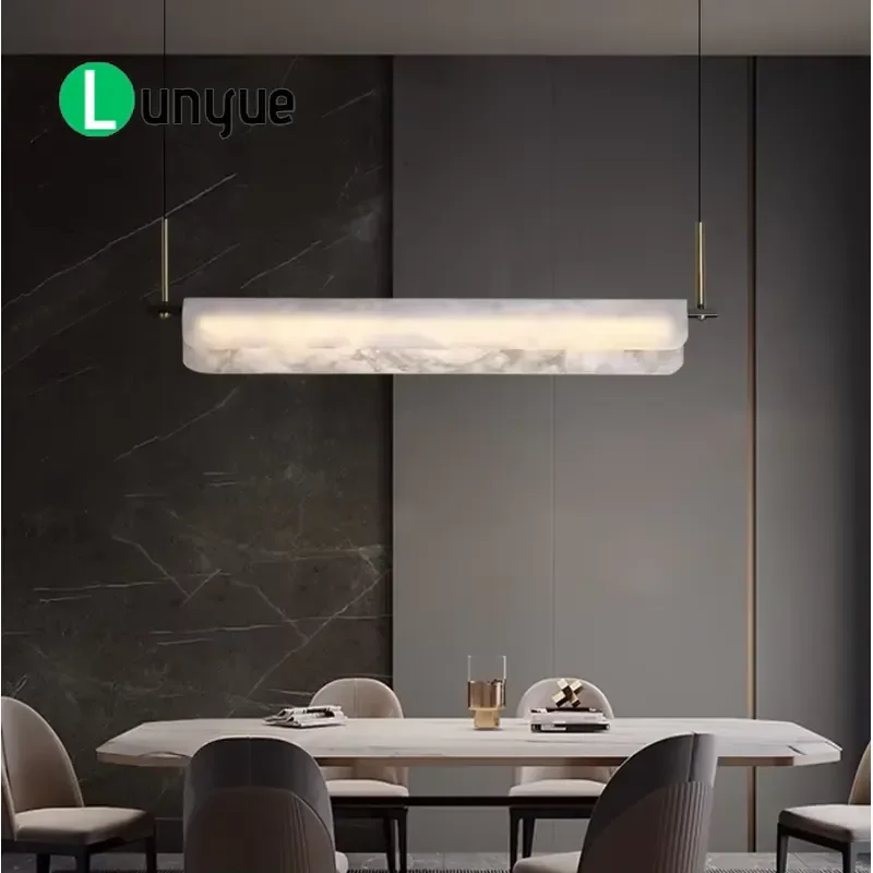 Modern Simple Zigzag Copper Natural Alabaster Lamp New Chinese Style Pendant Light for Bar Island Tea Room Restaurant