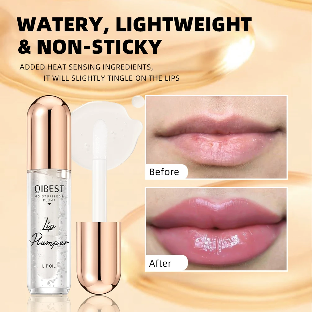 QIBEST リッププランパーオイルセラムインスタント持続ボリュームアップリップオイル修復リップ小じわセクシーなリップクリームメイクアップリップグロスティント