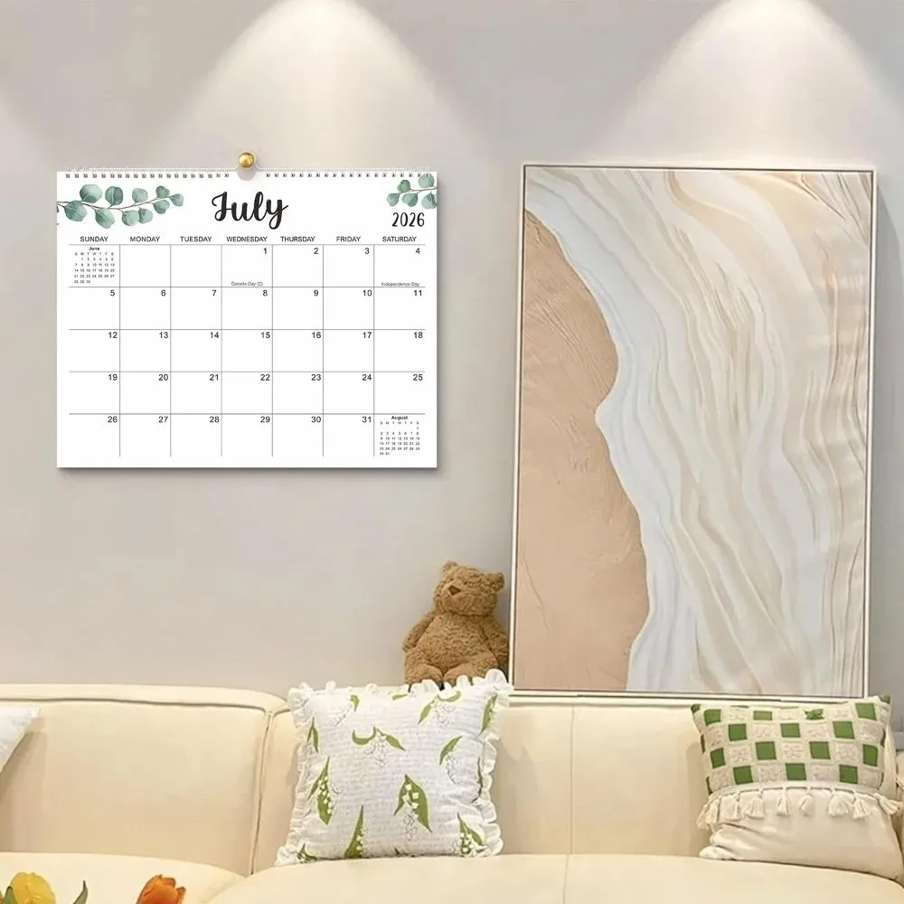 Schedule Planner 18 Months Leaf Pattern Calendar Coil Binding Square INS Coil Calendar Minimalist Portable Wall Calendar Office