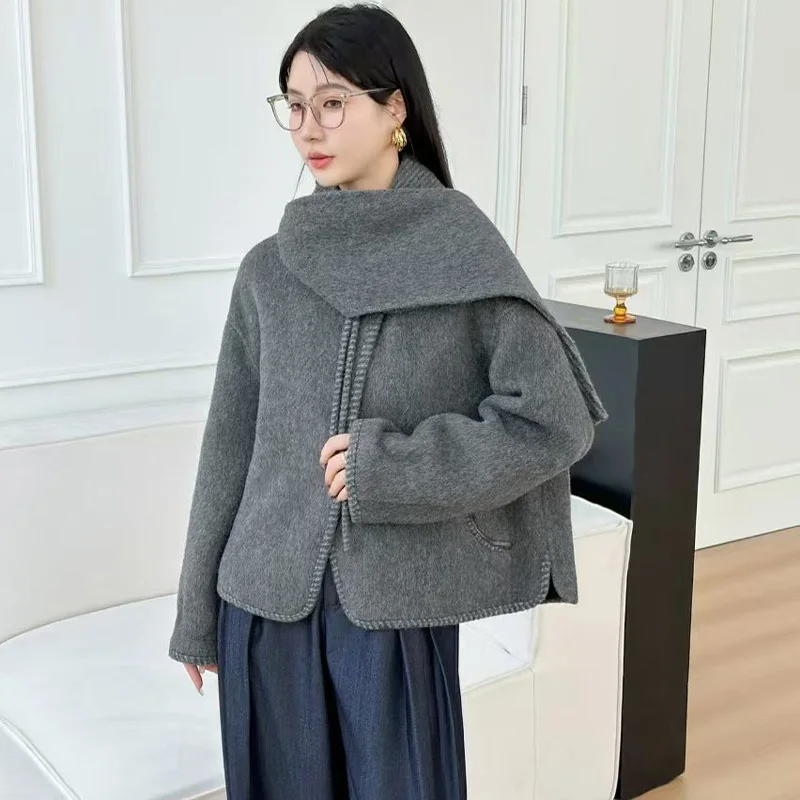 [new]Short camel hair+Tencel+Wool Miss Zhao's high-quality double-sided pure wool coat for women 2024