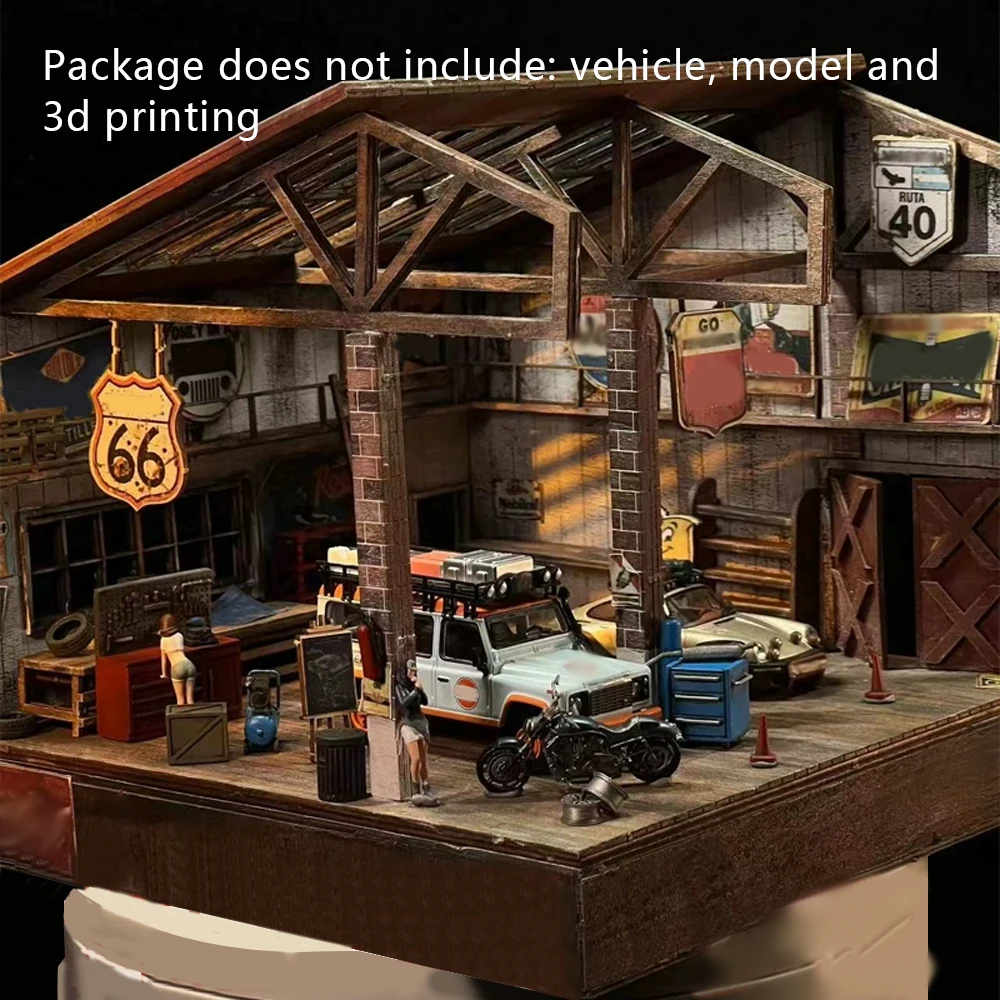 1:64 Amerikaanse Garage & Car Warehouse DIY-modelkit - Eenvoudige montage Vintage scènebouwmateriaal